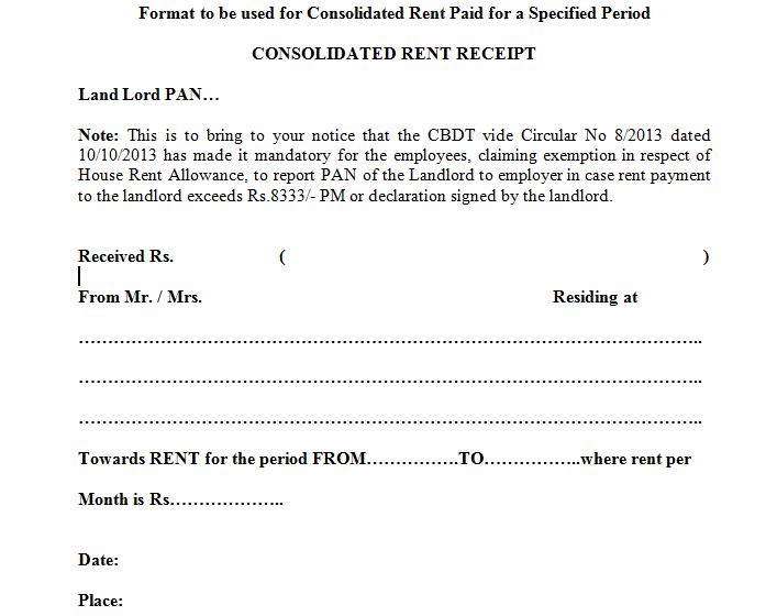 Rent Receipt Format FY 2019 20 ResolveIndia Resources